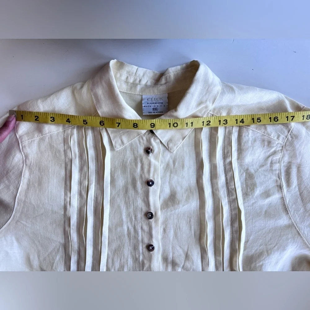 Click Color Me Cotton Beige Cream Linen Pin Tuck Peasant Shirt Dress Size 2XL - Picture 8 of 11